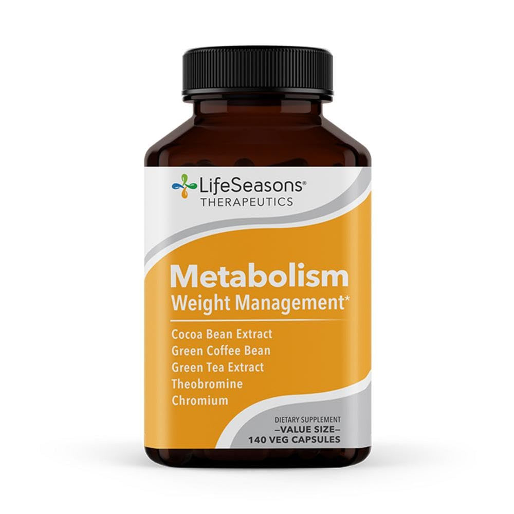 LifeSeasons Metabolism bottle front view highlighting compact capsules for daily energy