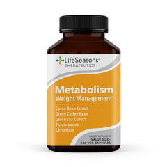 LifeSeasons Metabolism bottle front view highlighting compact capsules for daily energy