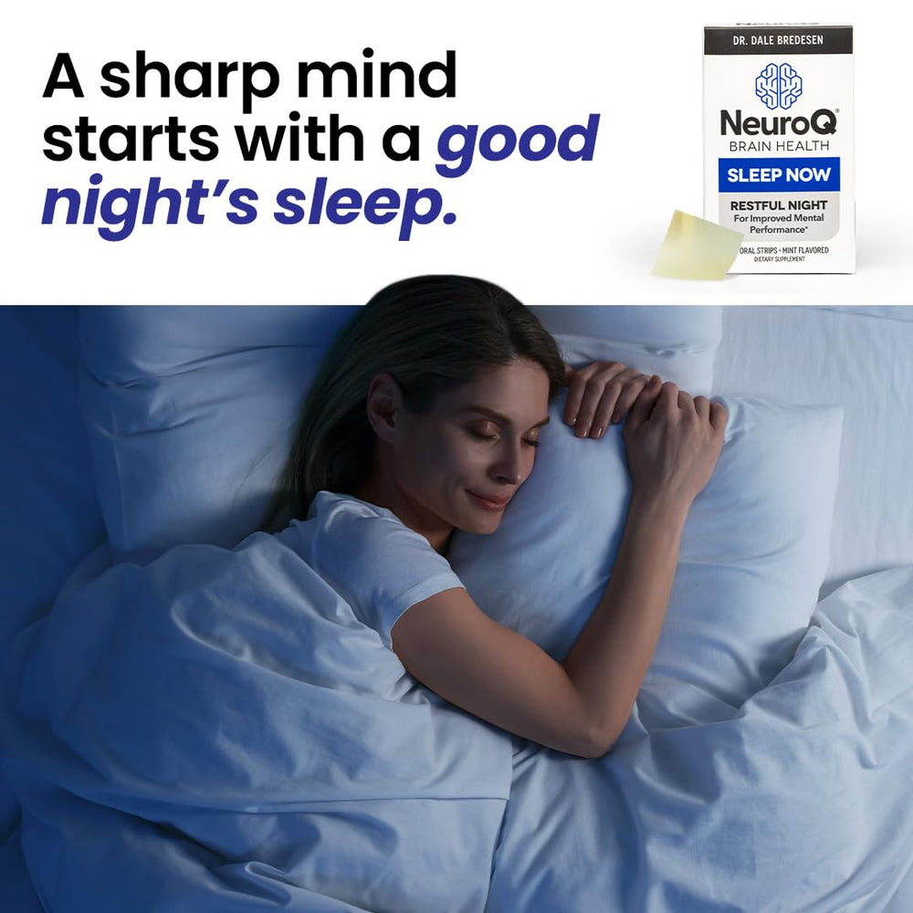 LifeSeasons NeuroQ Sleep Now nightstand scene promoting peaceful sleep routine.