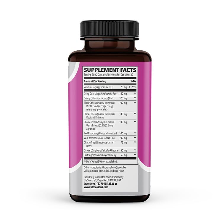 LifeSeasons PreMense-T crampbark vitamin-b6 composition visible for cramps support