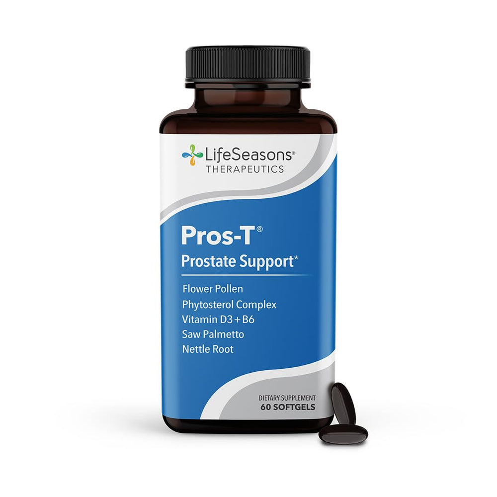 LifeSeasons Pros-T softgels bottle showing convenient prostate support capsule use