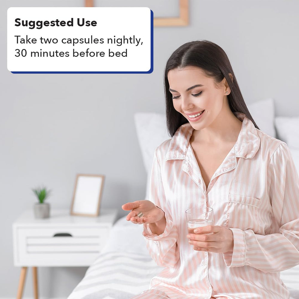 Calm bedroom scene with LifeSeasons Rest-ZZZ suggesting a restful night.