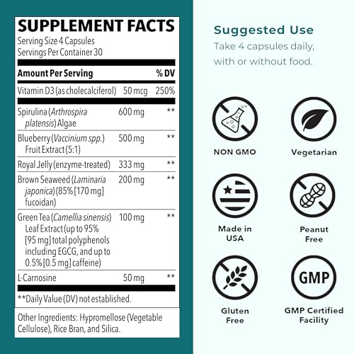 LifeSeasons Stem Boost-R ingredients showcase Spirulina and royal jelly for antioxidant activity