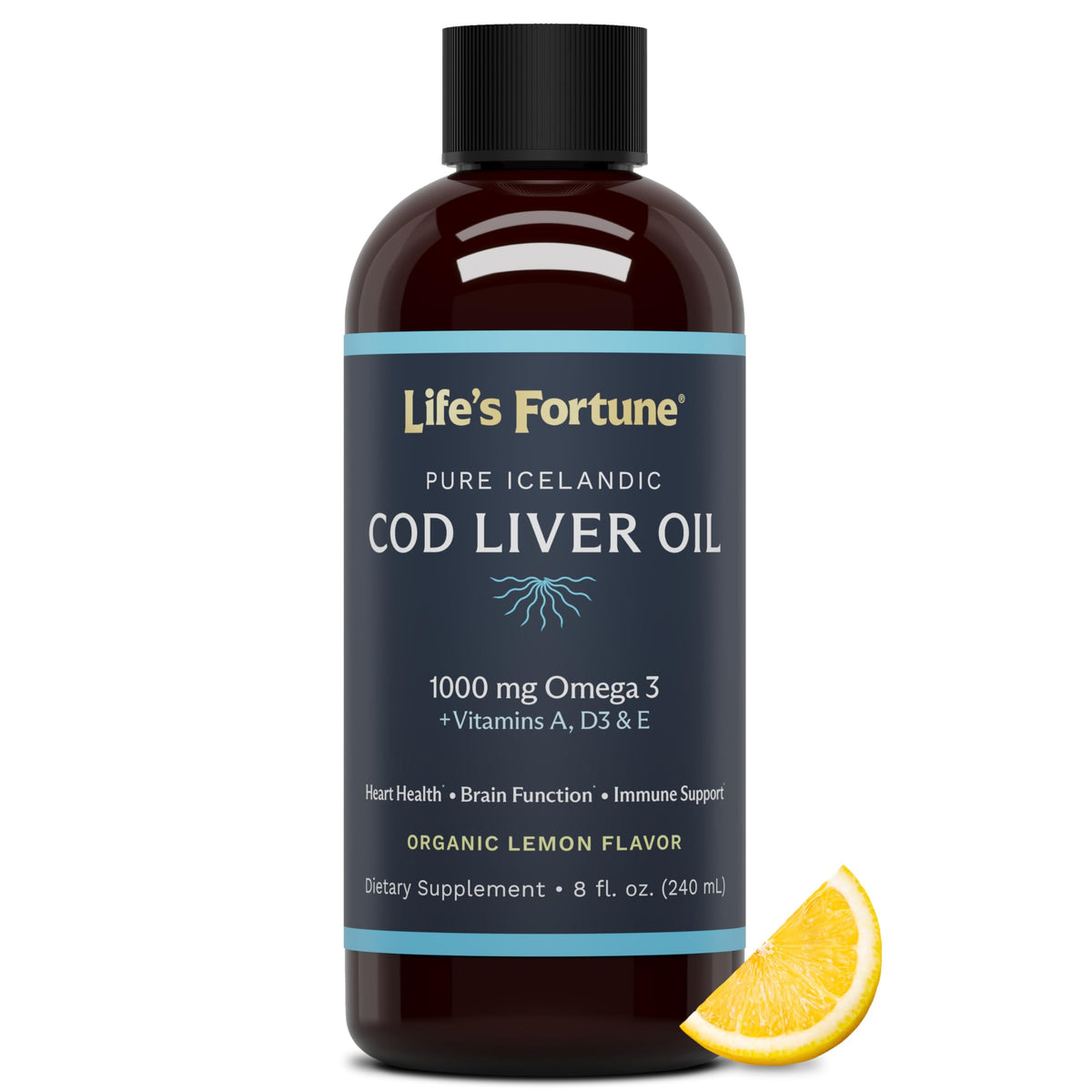 Life's Fortune cod liver oil lemon bottle highlights premium packaging for daily wellness.