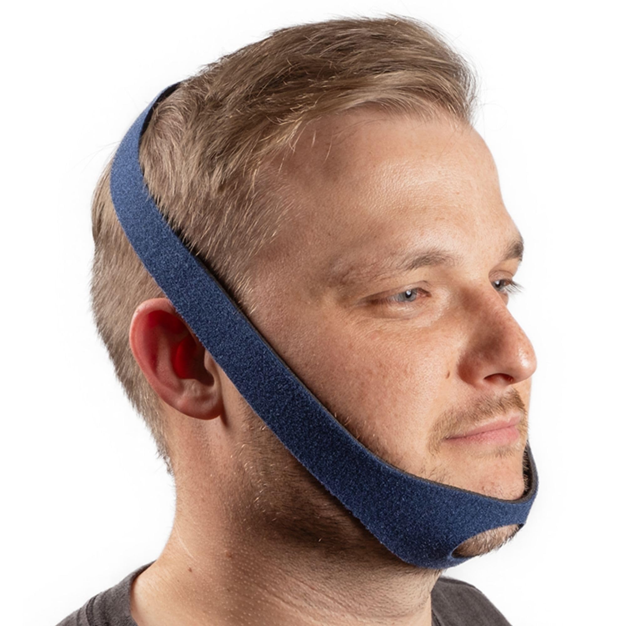 LifeSource breathable chin strap for CPAP users promoting nasal breathing during sleep.