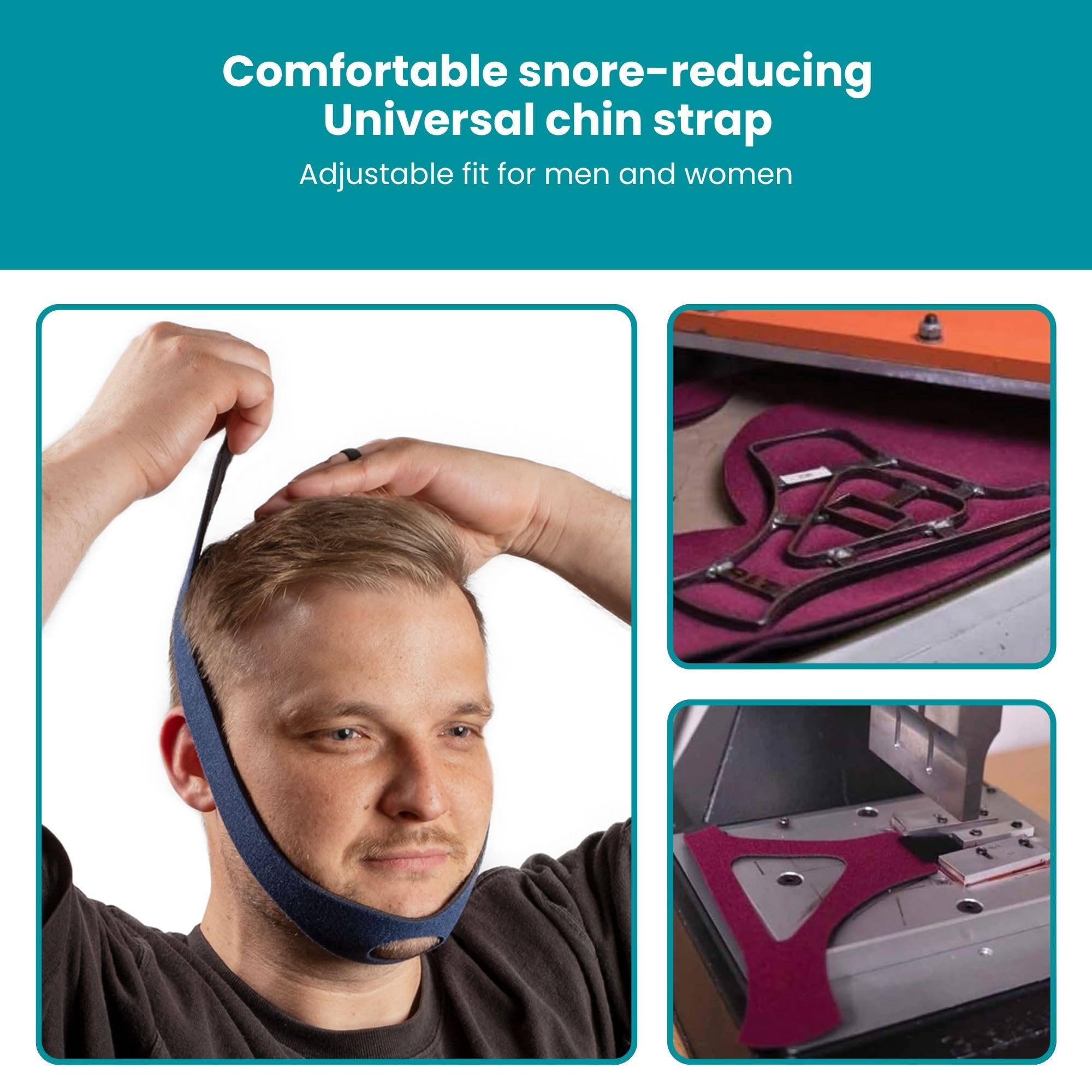 LifeSource USA-made chin strap for snore reduction and CPAP compatibility.
