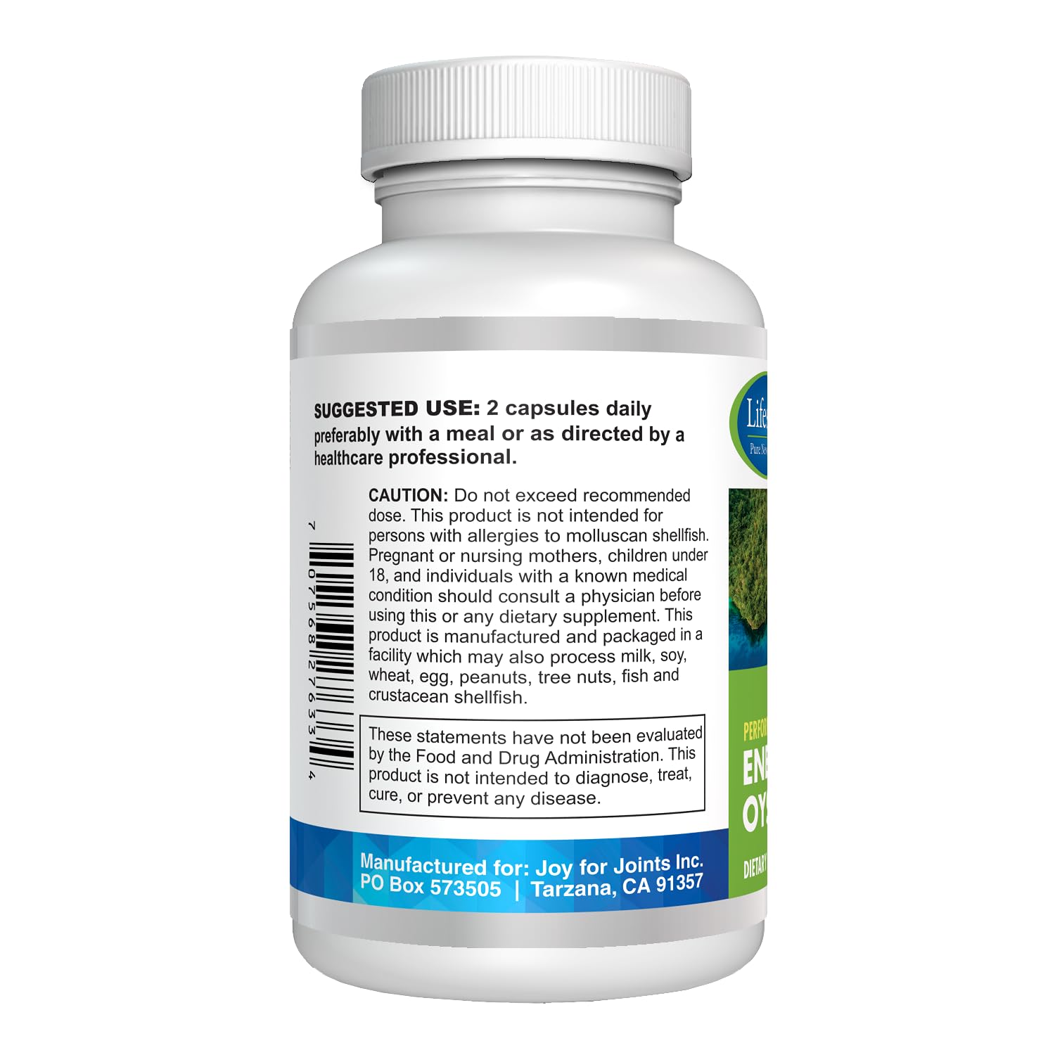 LIFESPAN PURE NEW ZEALAND Energize bottle with glass of water for daily energy routine.
