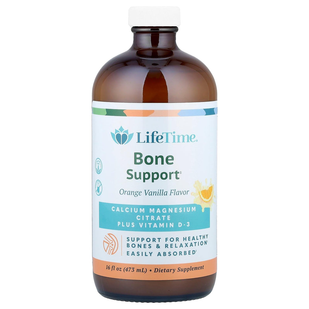LifeTime Liquid Calcium Magnesium orange-vanilla bottle supports daily bone and muscle health