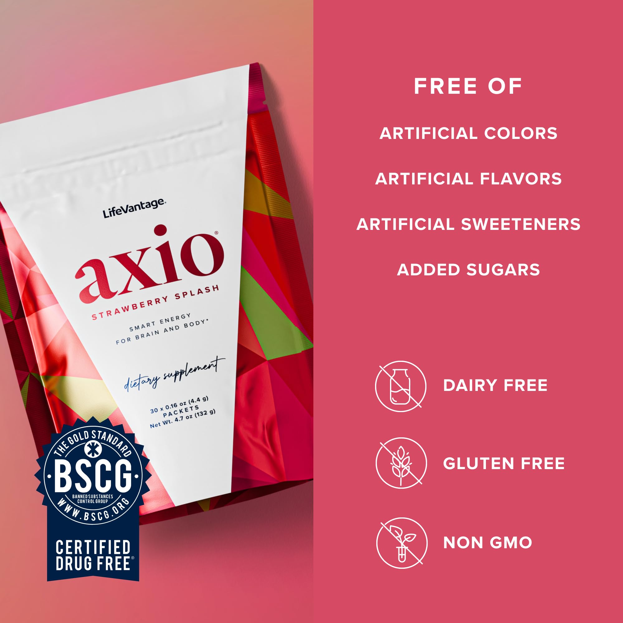 LifeVantage AXIO easy-mix action highlighting travel-friendly packets.