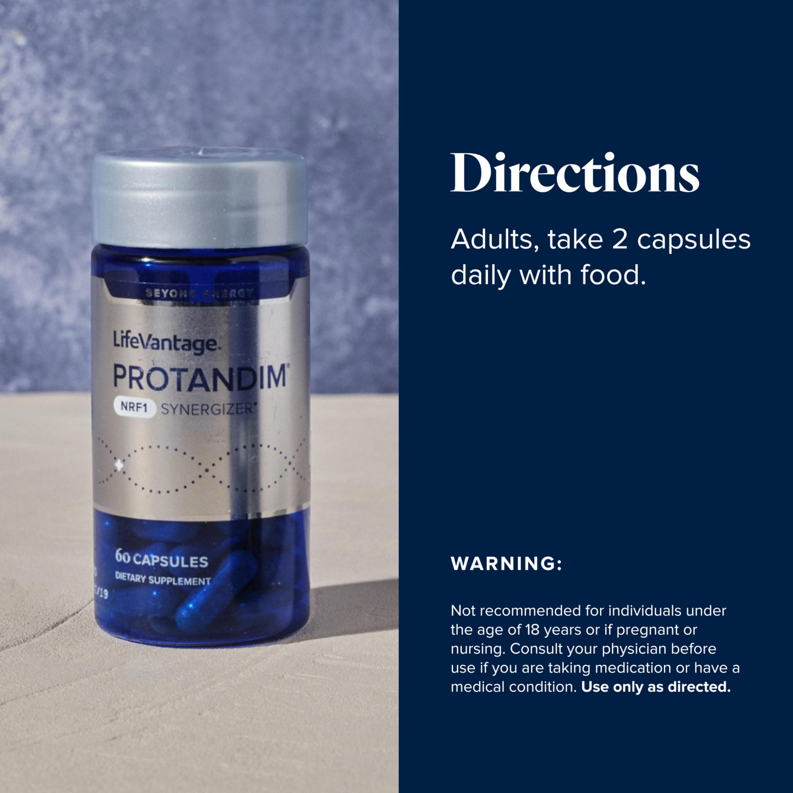 LifeVantage Protandim NRF1 Synergizer antioxidant blend photo emphasizes synergistic ingredients.