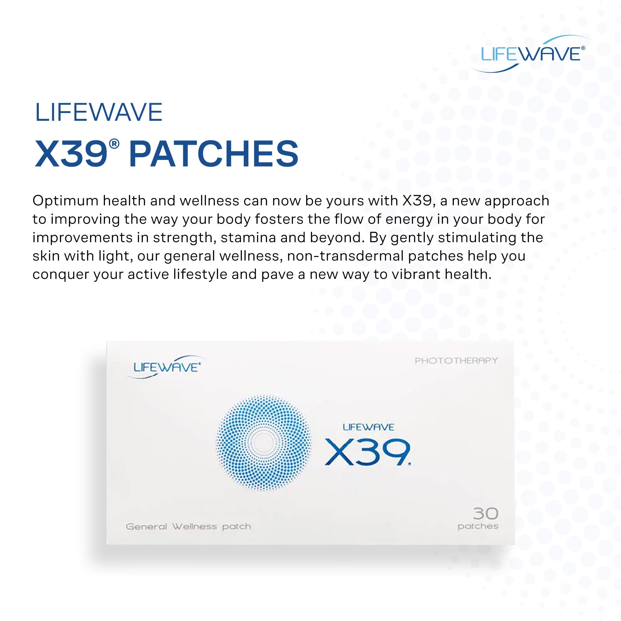 Closeup of LifeWave X39 showing patented light technology used for wellness support.