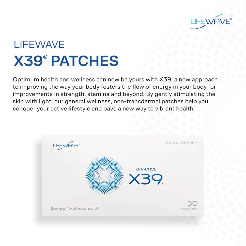 Closeup of LifeWave X39 showing patented light technology used for wellness support.
