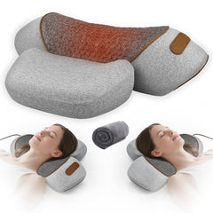 Lifiora 3-in-1 neck massager pillow showing heat and vibration features for neck relief