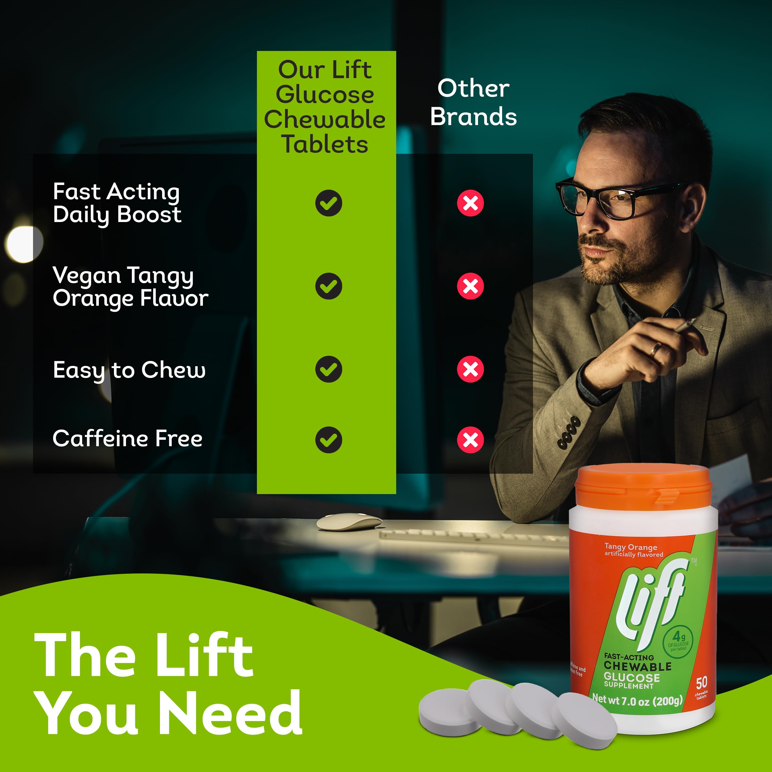 Lift Glucose desk storage setup with jar for office energy on demand.