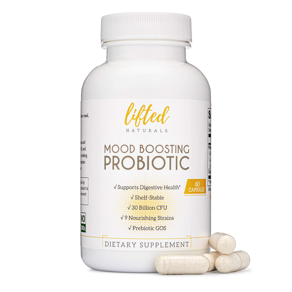 Lifted Naturals Mood Probiotic bottle supports daily mood and gut balance.