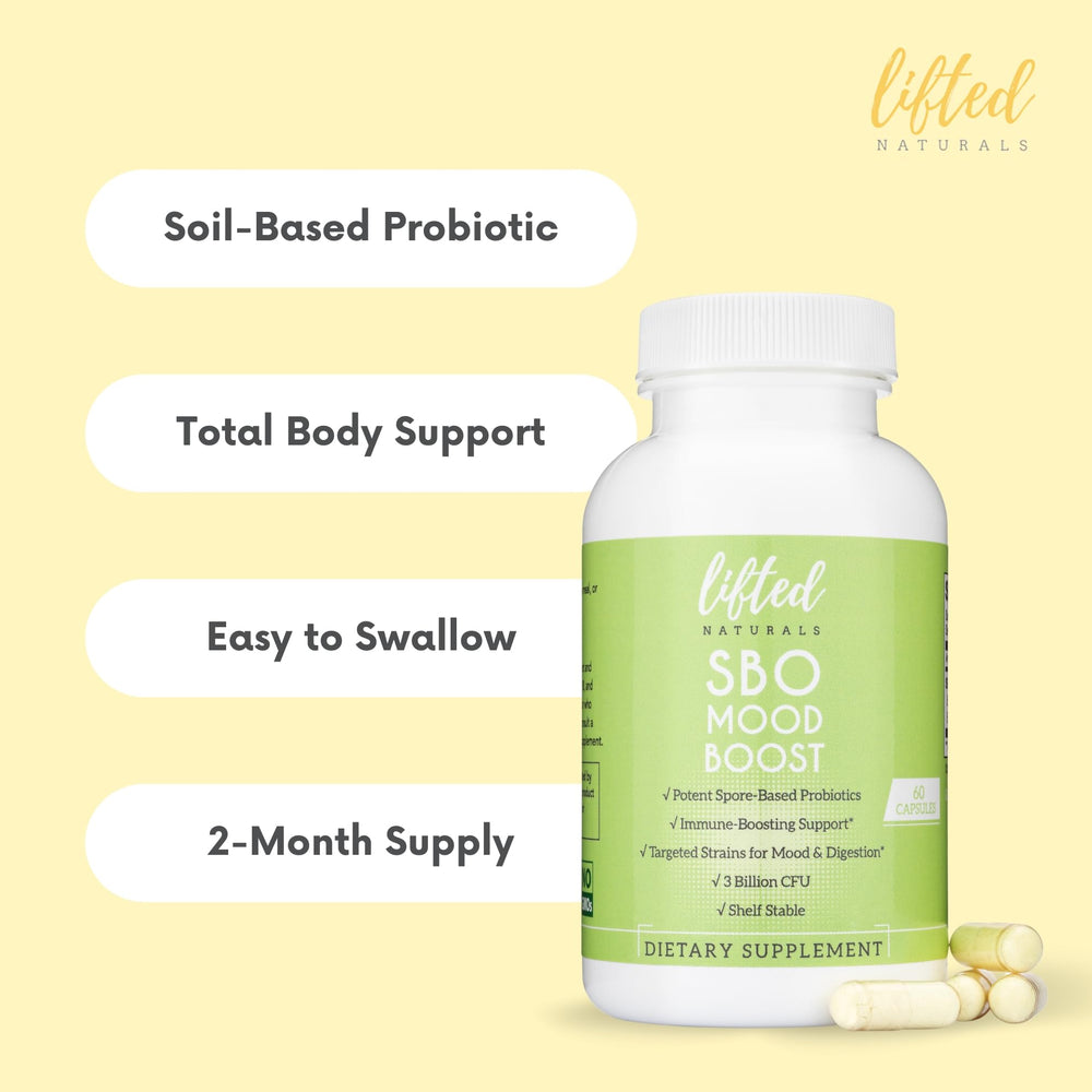 Lifted Naturals SBO mood boost capsules offer potential mood support.