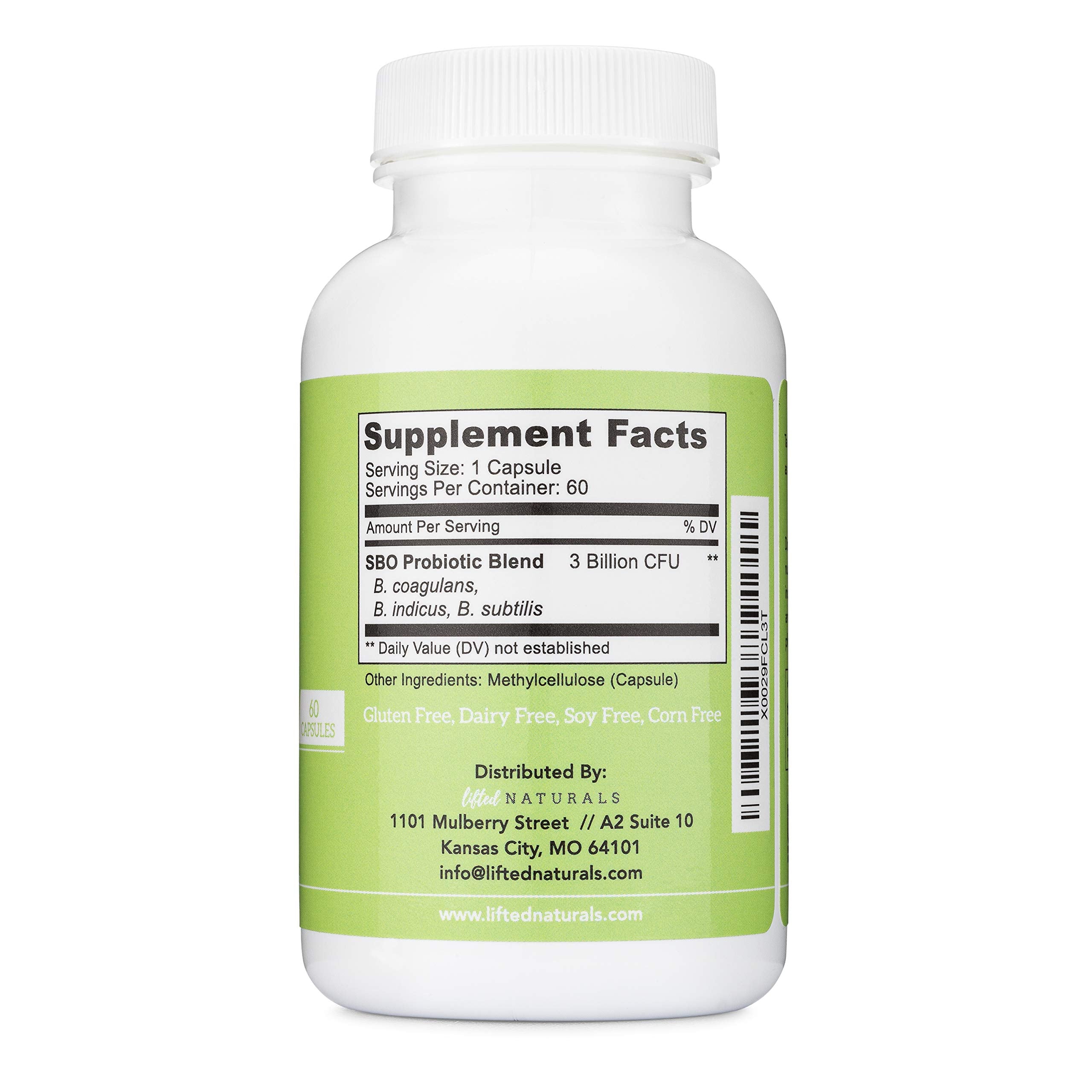 Lifted Naturals non-GMO gluten-free probiotic with 60-day supply.
