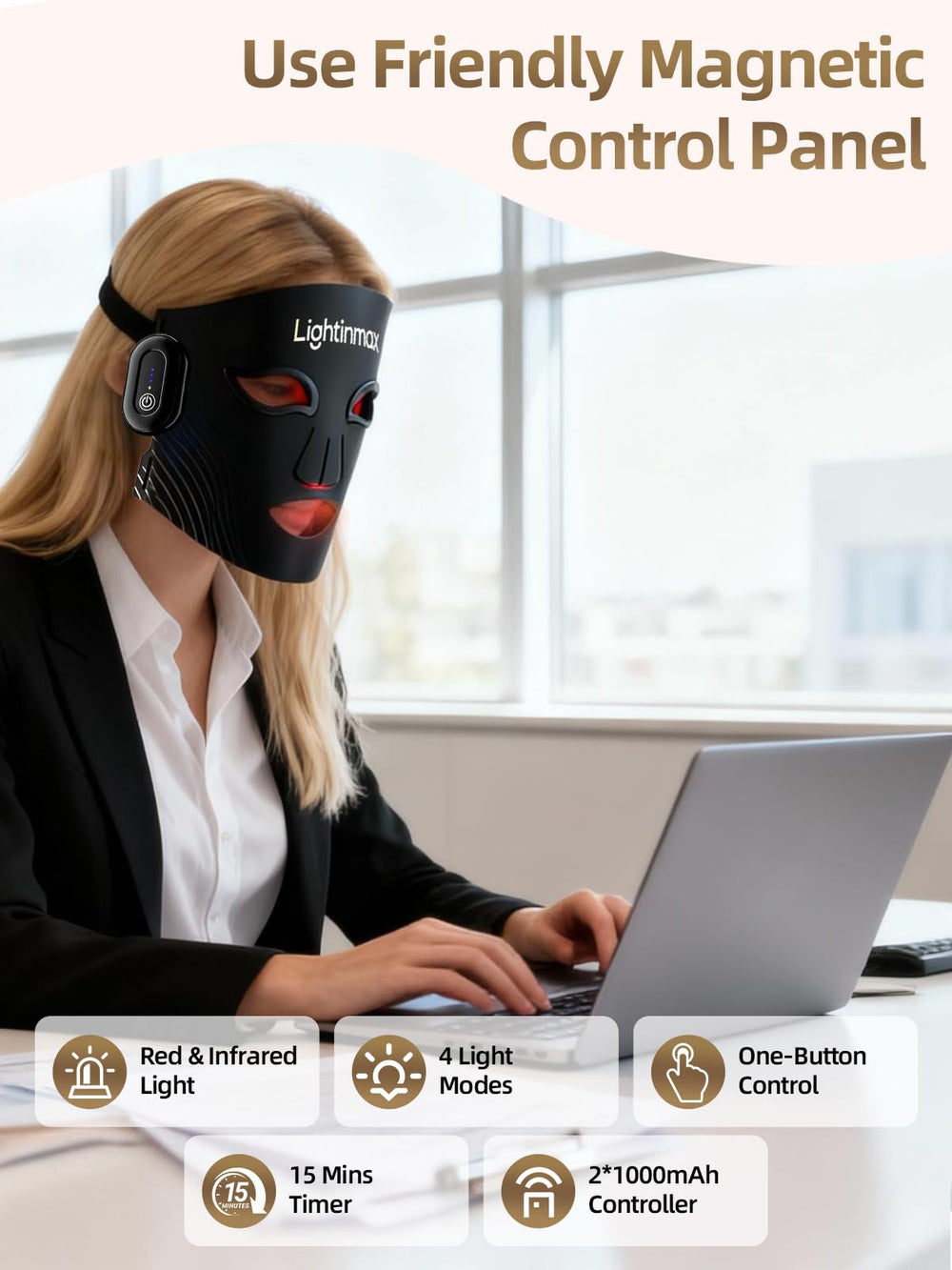 LightinMax device showing four LED modes for tailored facial light therapy.