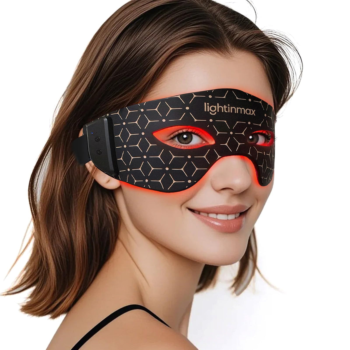 LightinMax red light mask covering the eye area for targeted rejuvenation and relief.