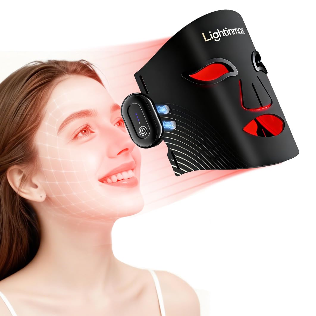 LightinMax red light therapy mask worn on the face for convenient at-home sessions.
