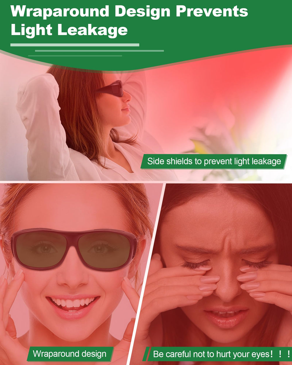 LightMeUp glasses protect eyes during LED and infrared therapy sessions.