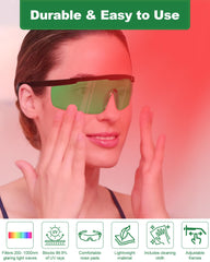 LightMeUp eye protection frames with adjustable temples for a secure, light-proof fit.