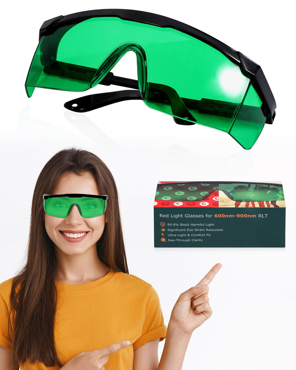 LightMeUp red light therapy glasses with full wrap around design protecting eyes during infrared sessions.