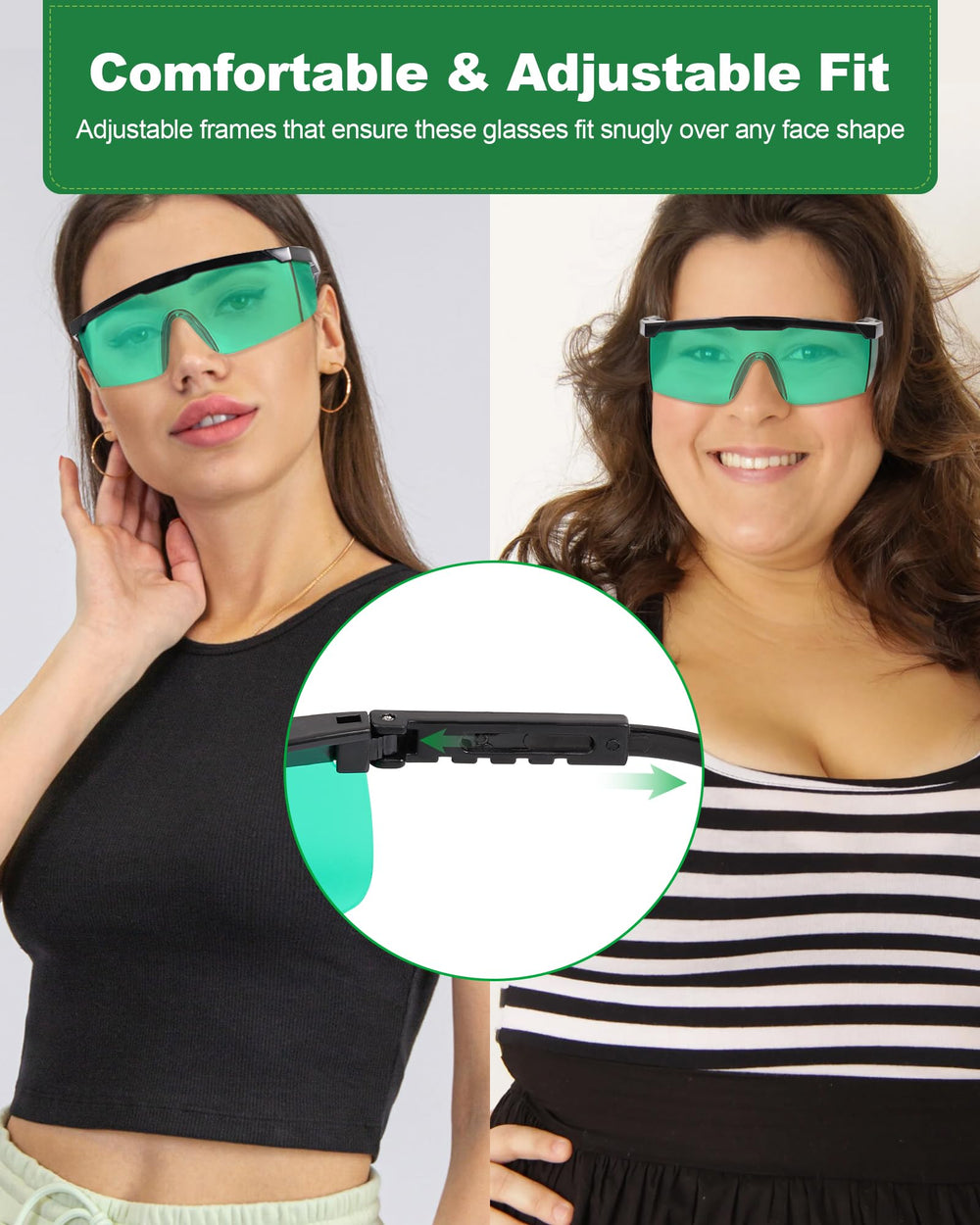 LightMeUp universal-fit glasses with retractable temples fit many head sizes.