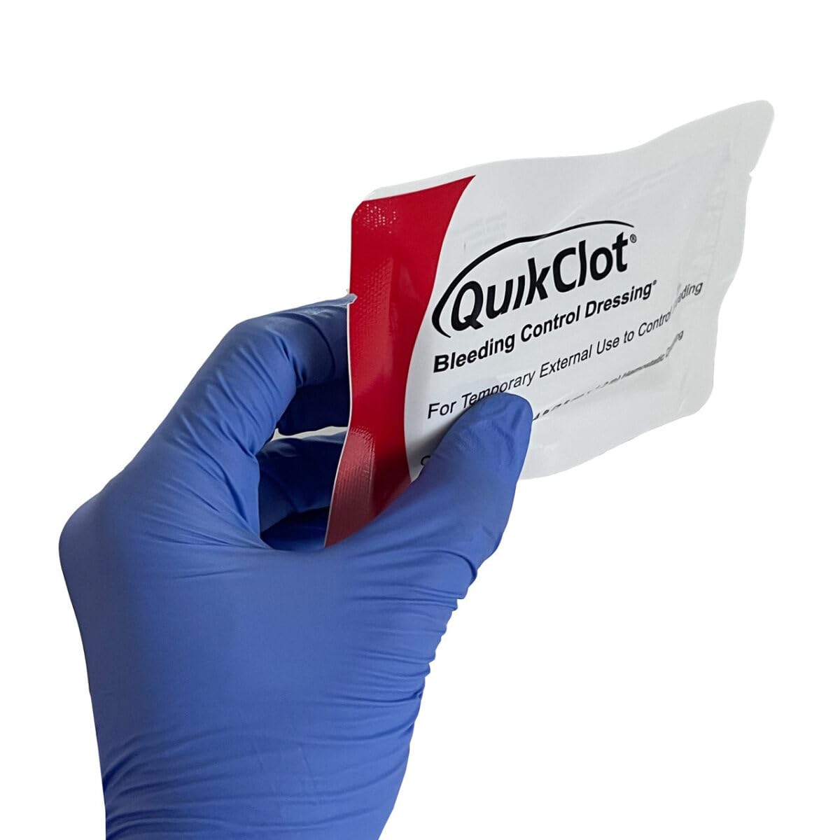 Lightning X QuikClot wound dressing in use on a field application.