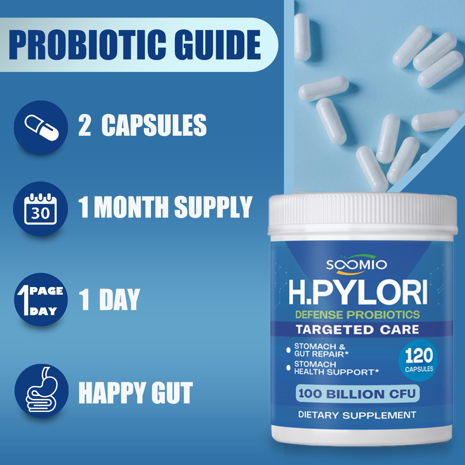 LIISKYY gastric health graphics illustrating balanced microbiome and natural blends