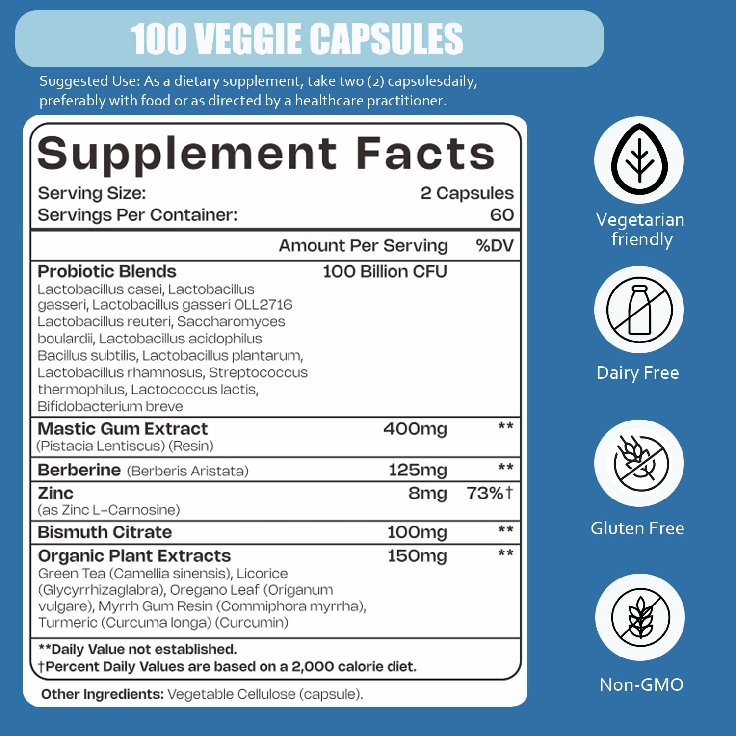 LIISKYY H. pylori Probiotic capsules close-up highlighting 100B CFU potency