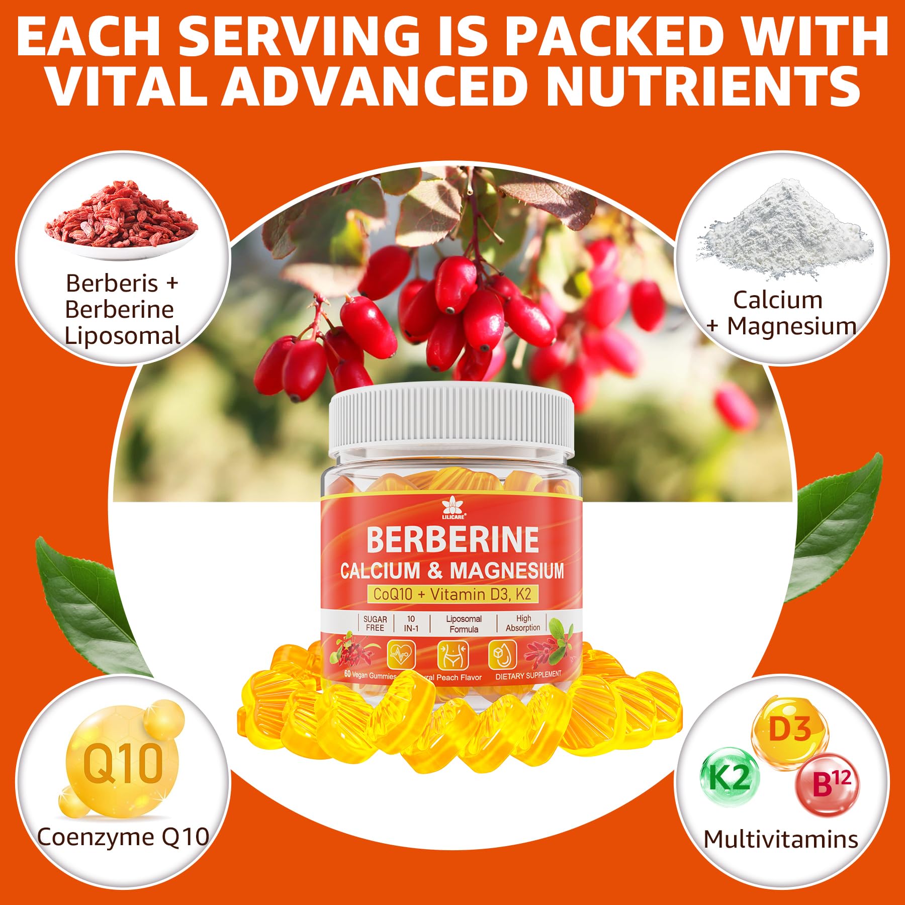 LILICARE Berberine Gummies bottle closeup communicates quality and testing