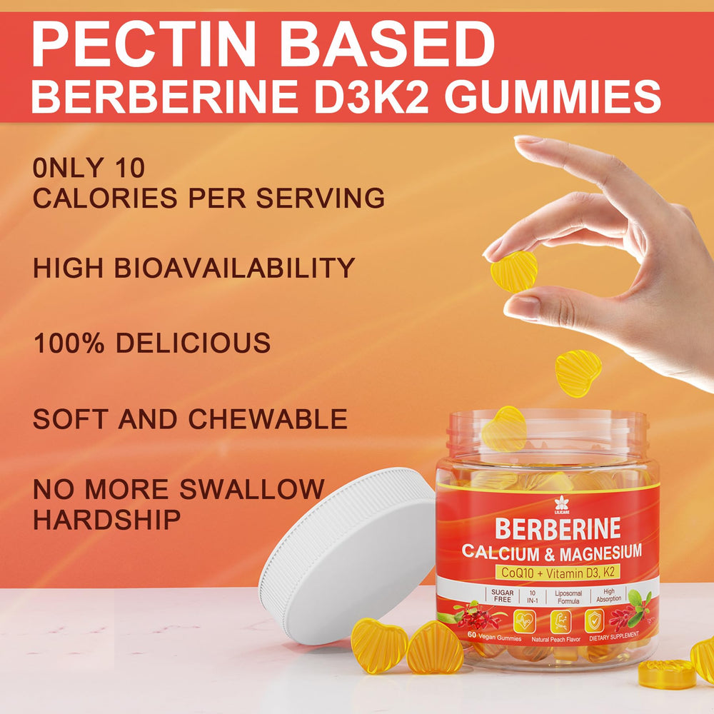 LILICARE Berberine Gummies ingredient list shows Berberine, Magnesium, Calcium and vitamins