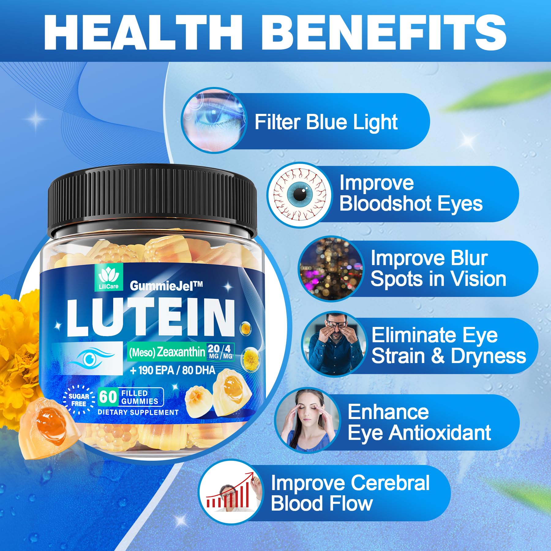 LILICARE bilberry goji saffron gummies close-up reveals vibrant fruit blend