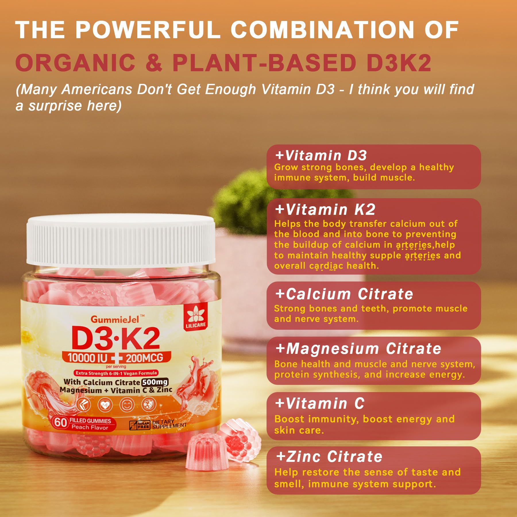 LILICARE bottle shows 60-count, non-GMO, gluten-free profile.