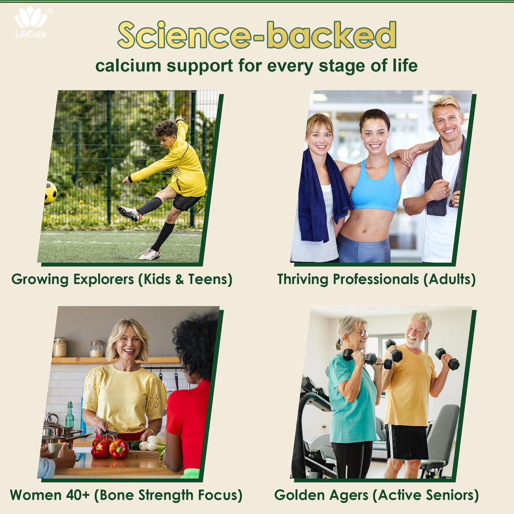 LILICARE calcium gummies monkfruit sweetener label signals sugar-free, tasty alternative