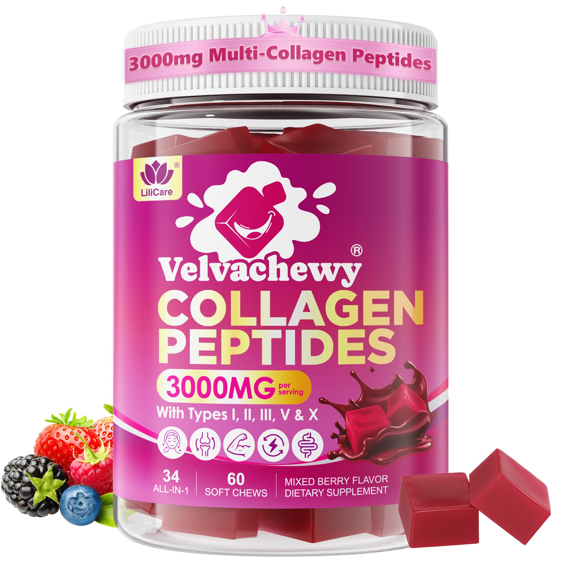 LILICARE Collagen Soft Chews bottle shows convenient daily beauty support.