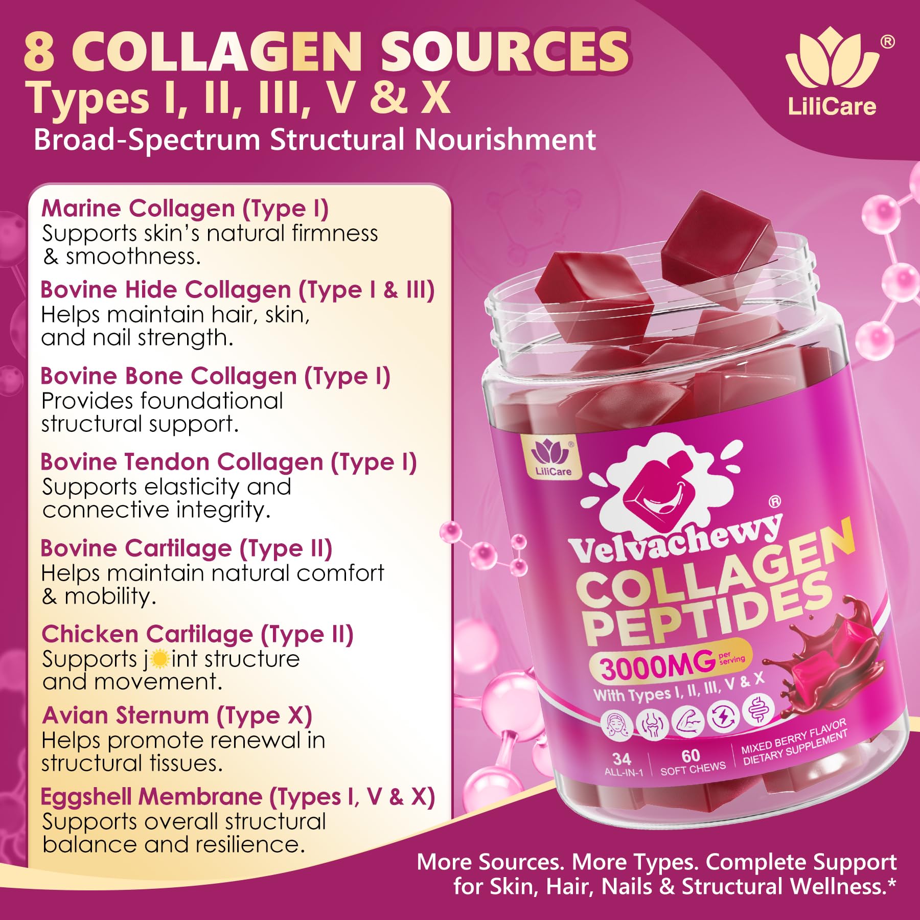 LILICARE Collagen Soft Chews digestive support with enzymes and probiotics.
