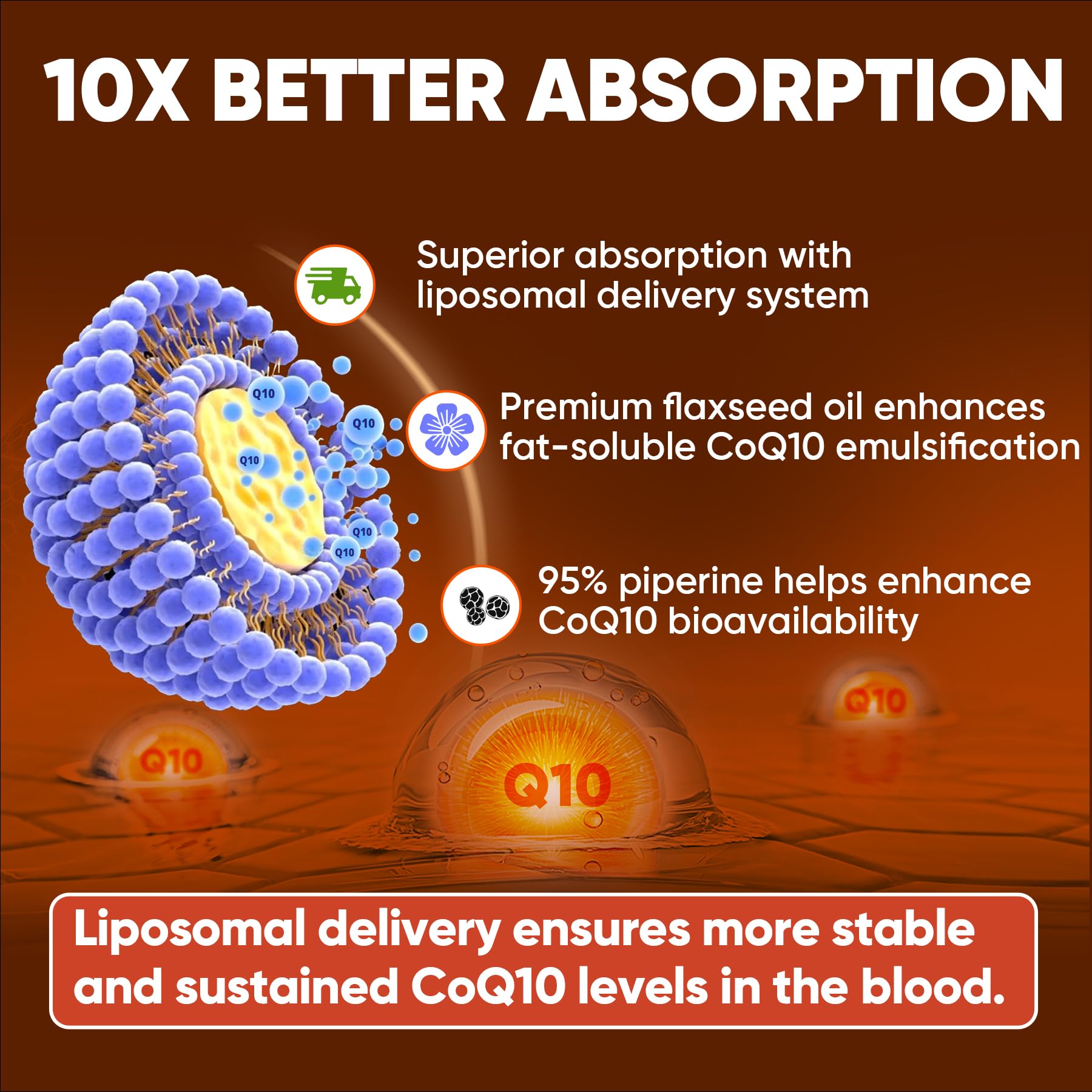 LILICARE liposomal CoQ10 graphic illustrating enhanced absorption