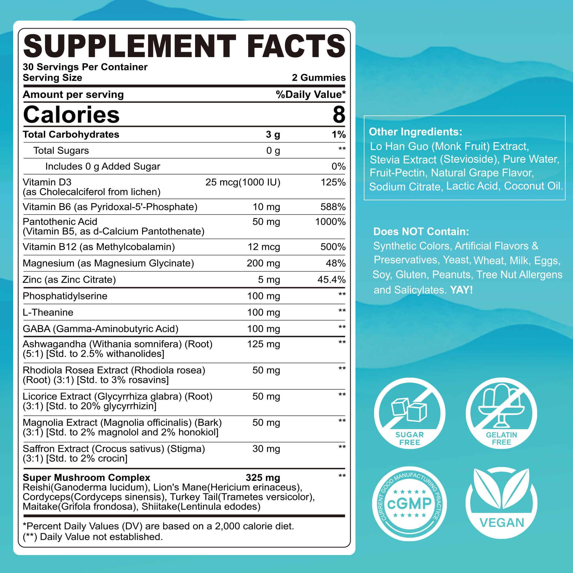 LILICARE cortisol gummies grape flavor close-up for tasty stress support.