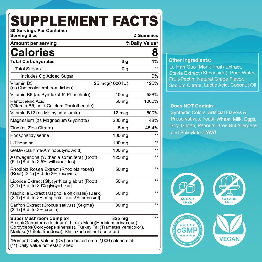 LILICARE cortisol gummies grape flavor close-up for tasty stress support.
