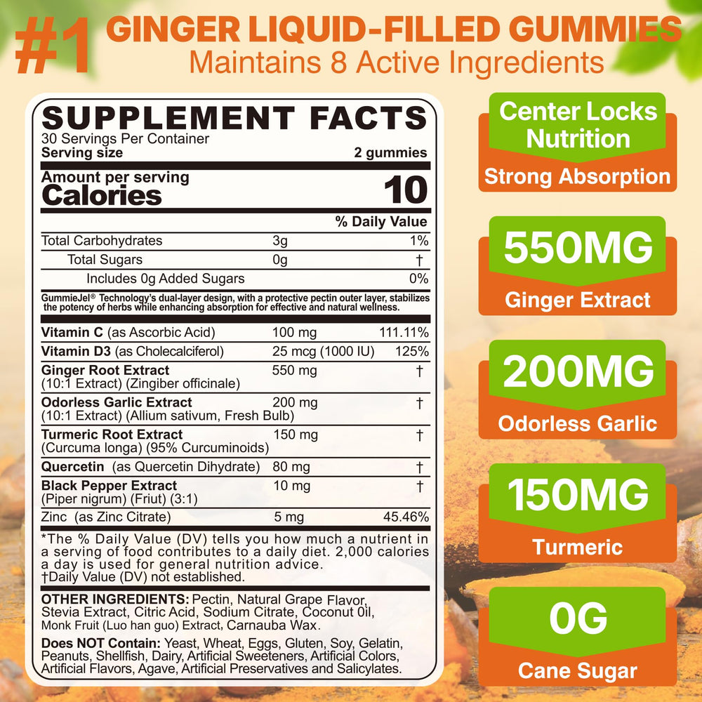 LILICARE Ginger Chews close-up highlighting turmeric and odorless garlic.