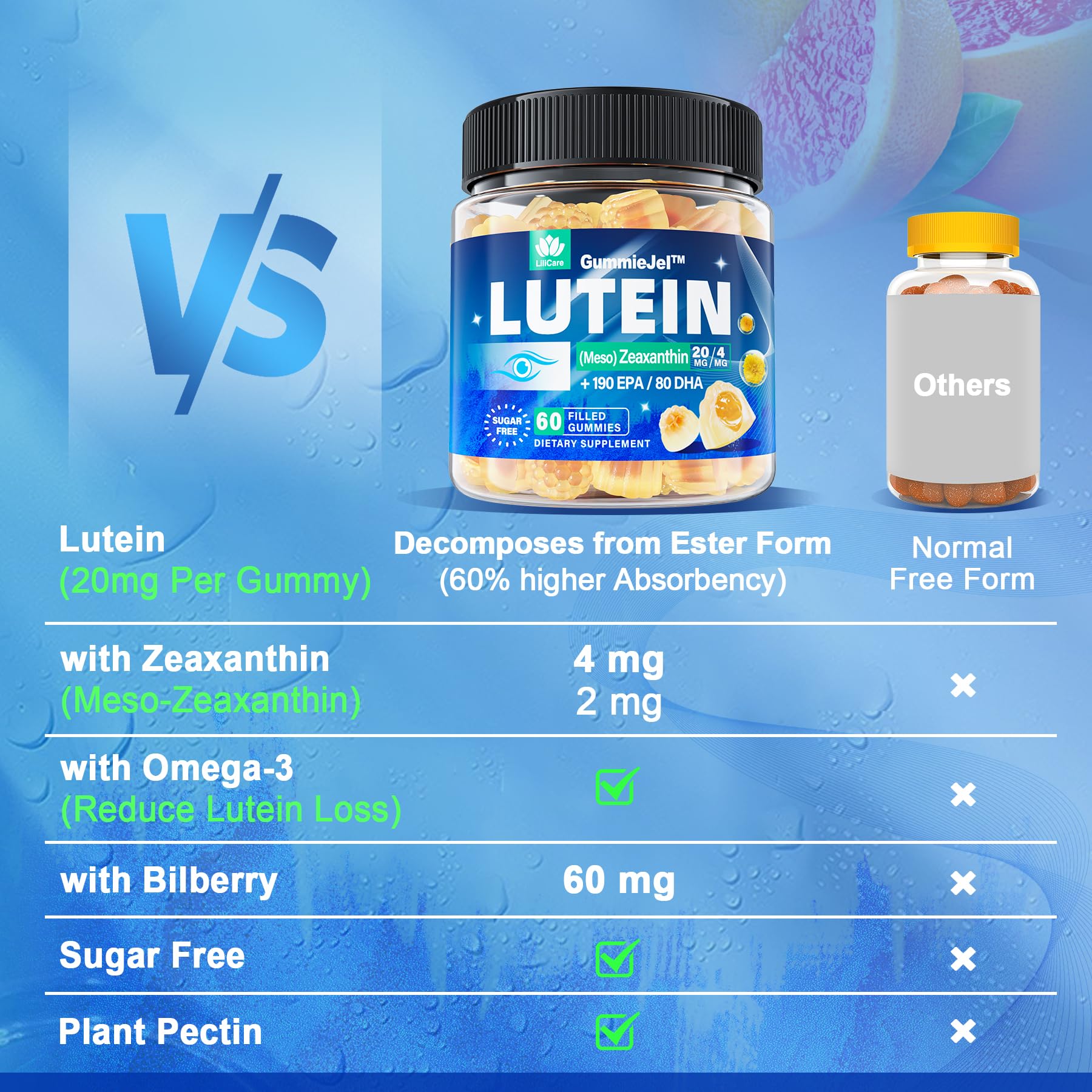 LILICARE grapefruit-flavored gummies on display suggest a tasty daily routine