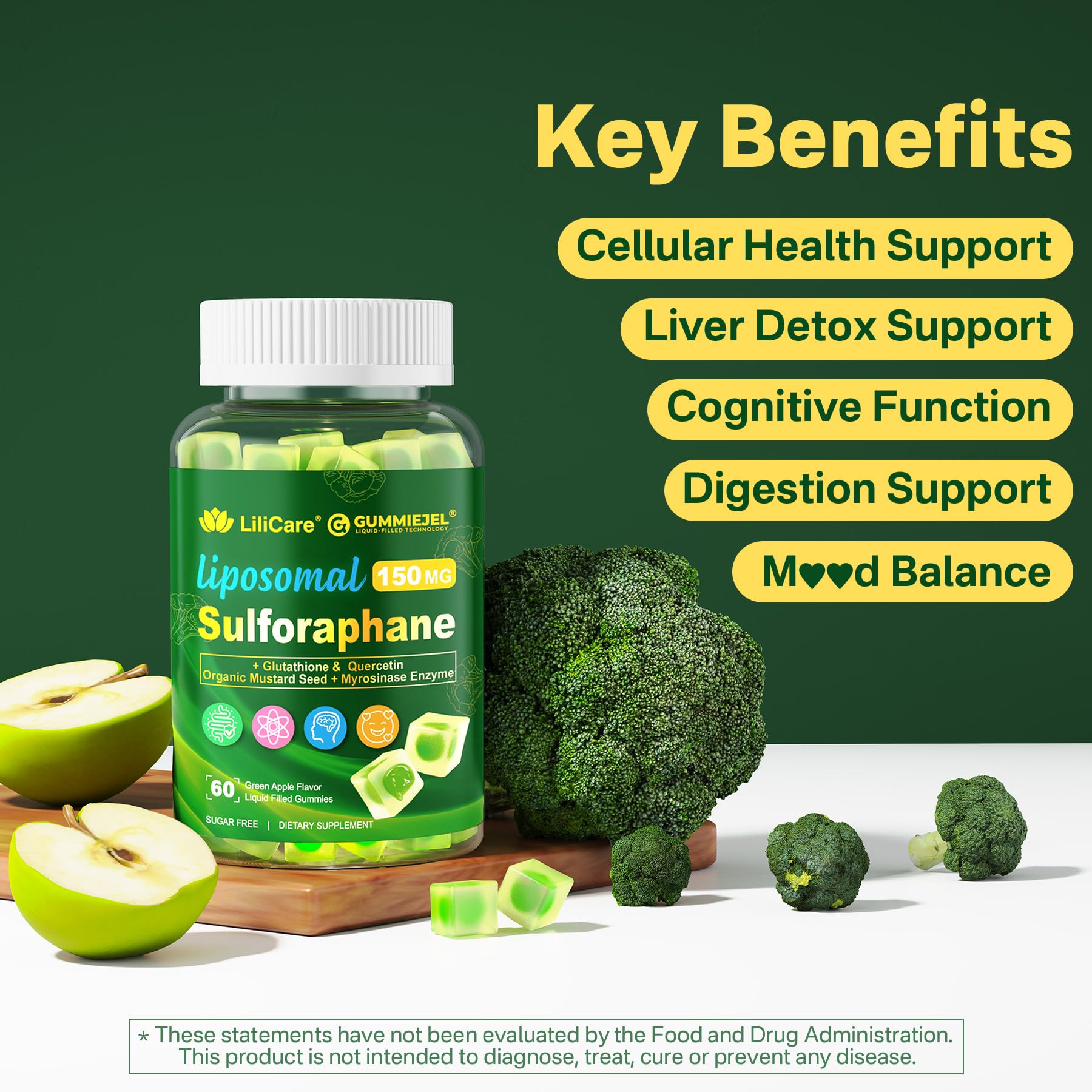 LILICARE green apple flavored gummies close-up
