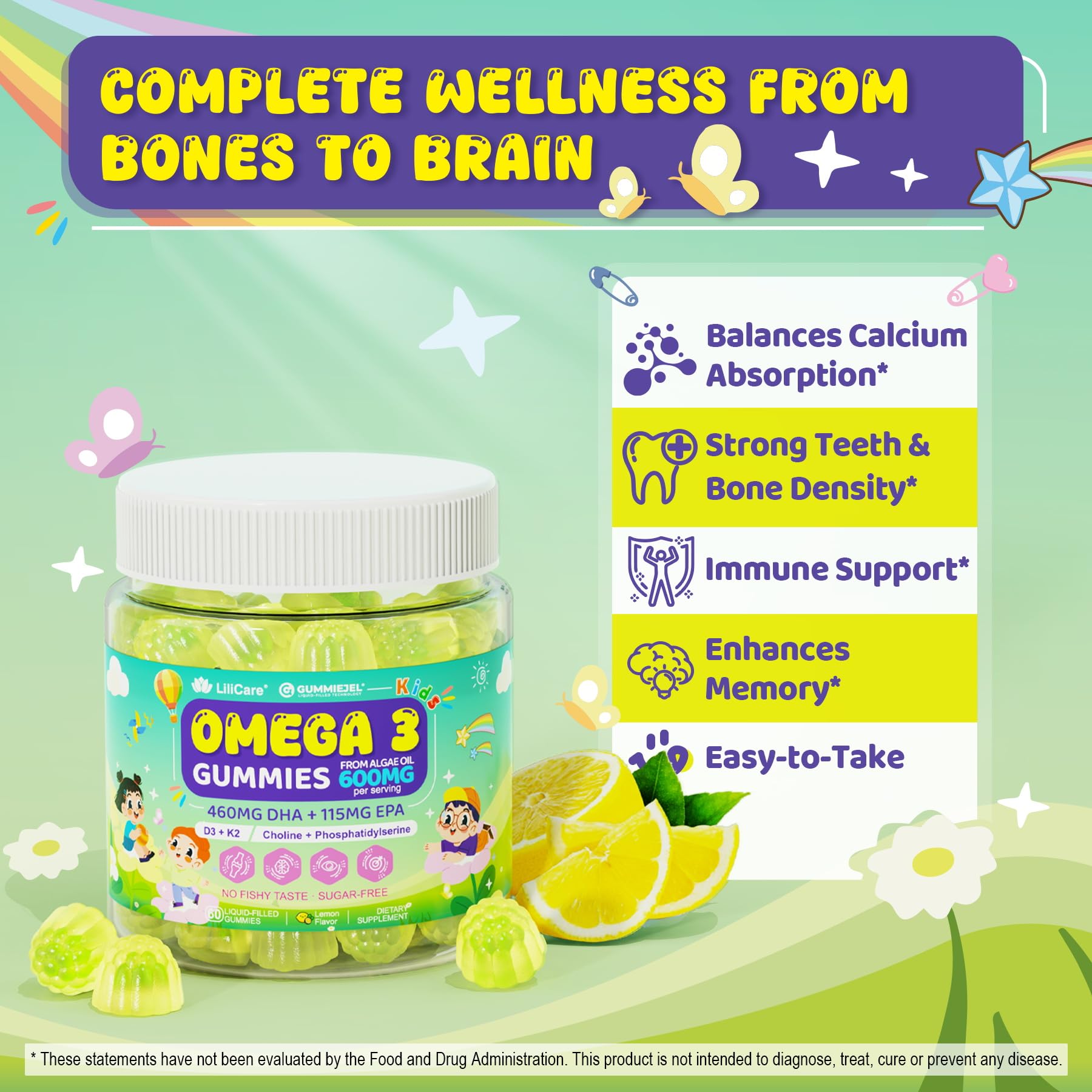 LILICARE kids gummy serving shows two gummies for daily nutrition ritual