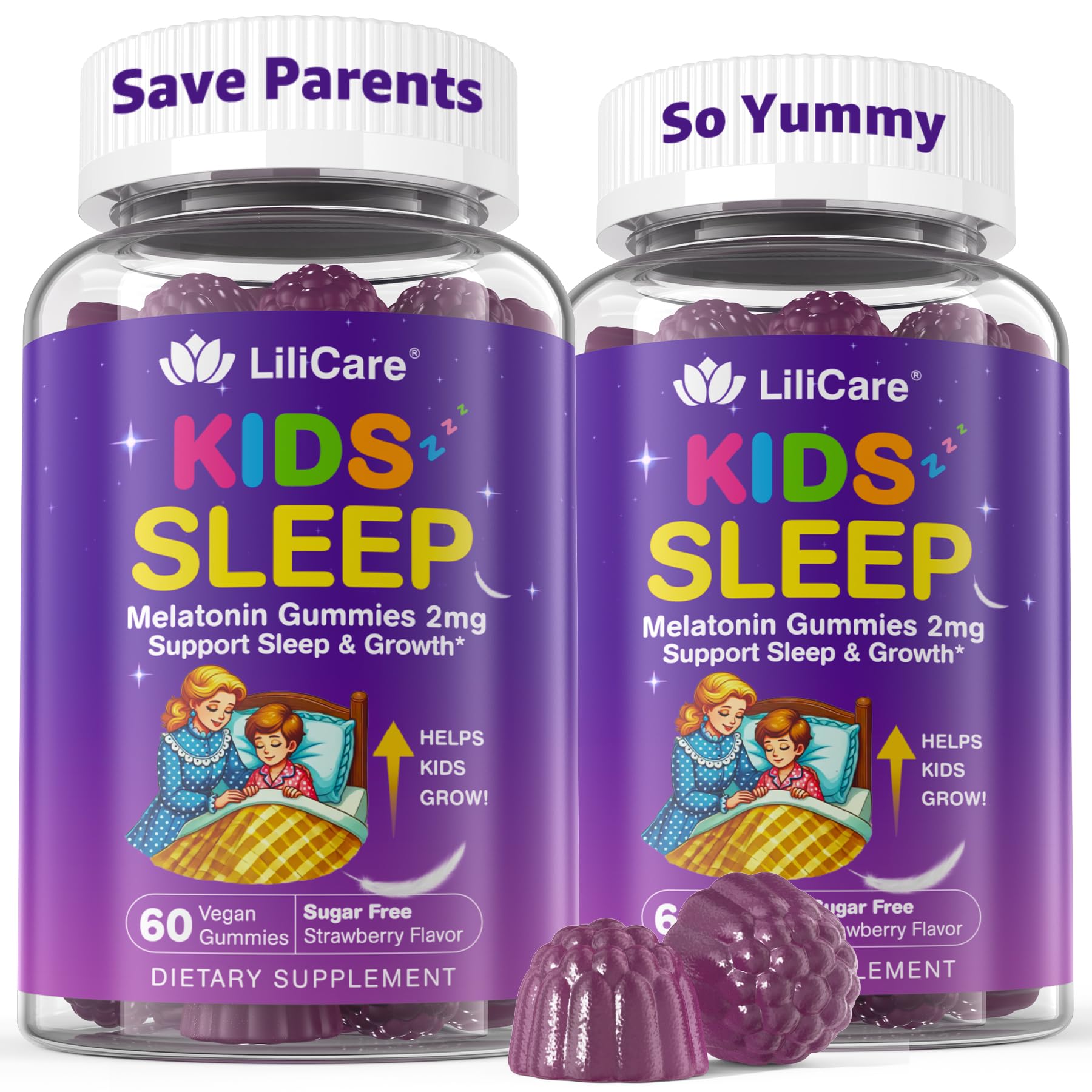 LILICARE Kids Sleep Gummies bottle front supports a calm bedtime routine.
