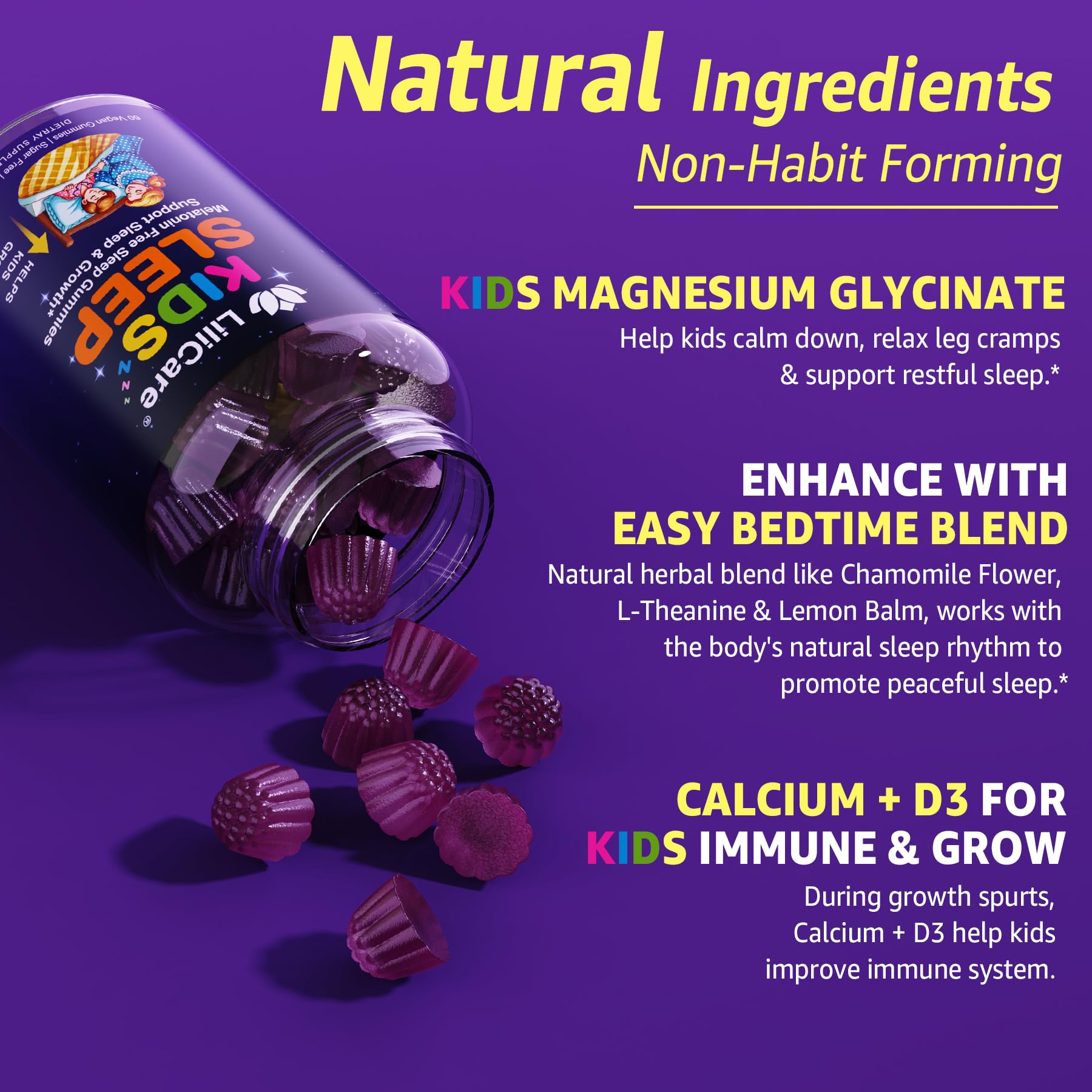 LILICARE Kids Sleep Gummies glass serving presents a convenient, non-habit forming option for family use.
