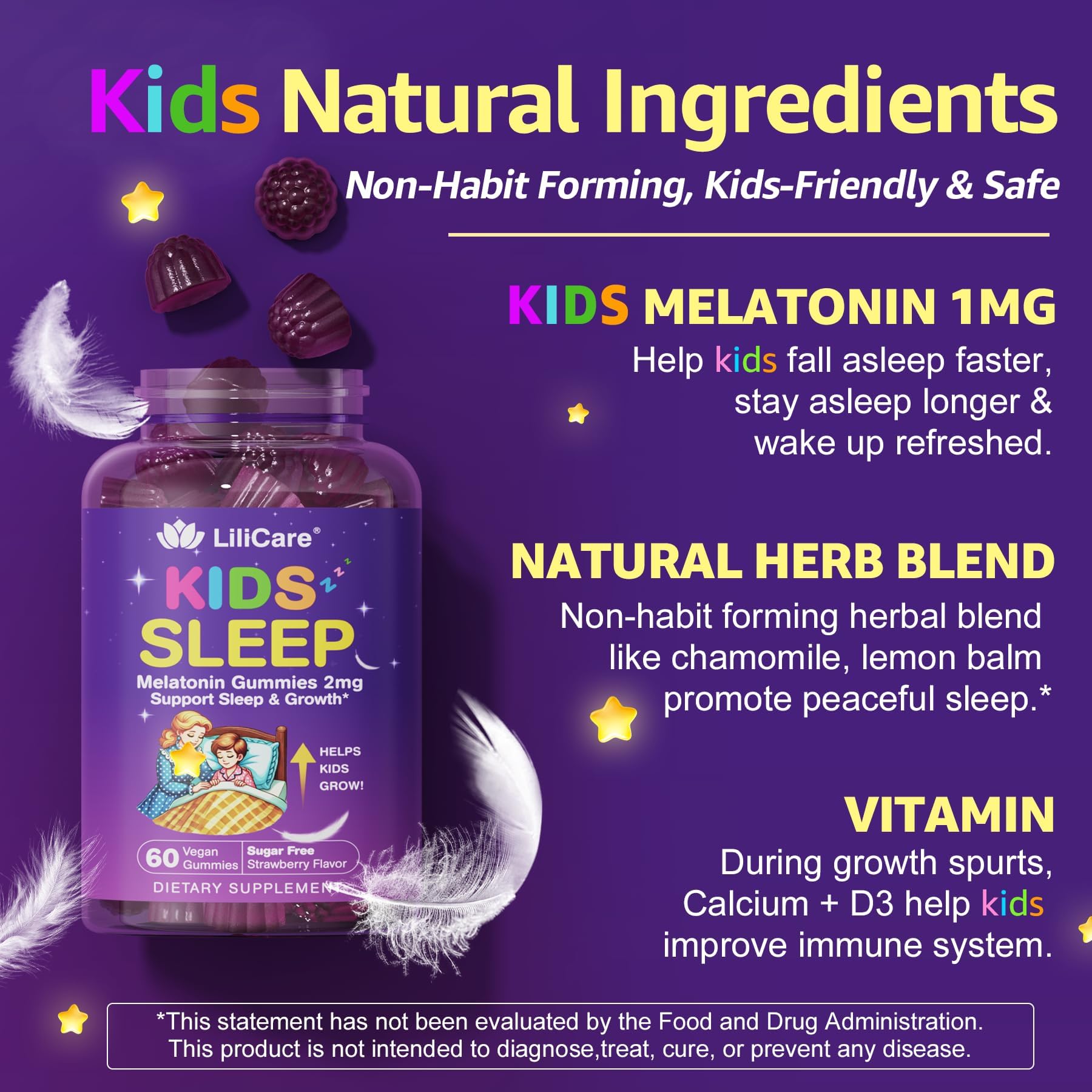 LILICARE Kids Sleep Gummies package shot shows practical at-a-glance packaging.