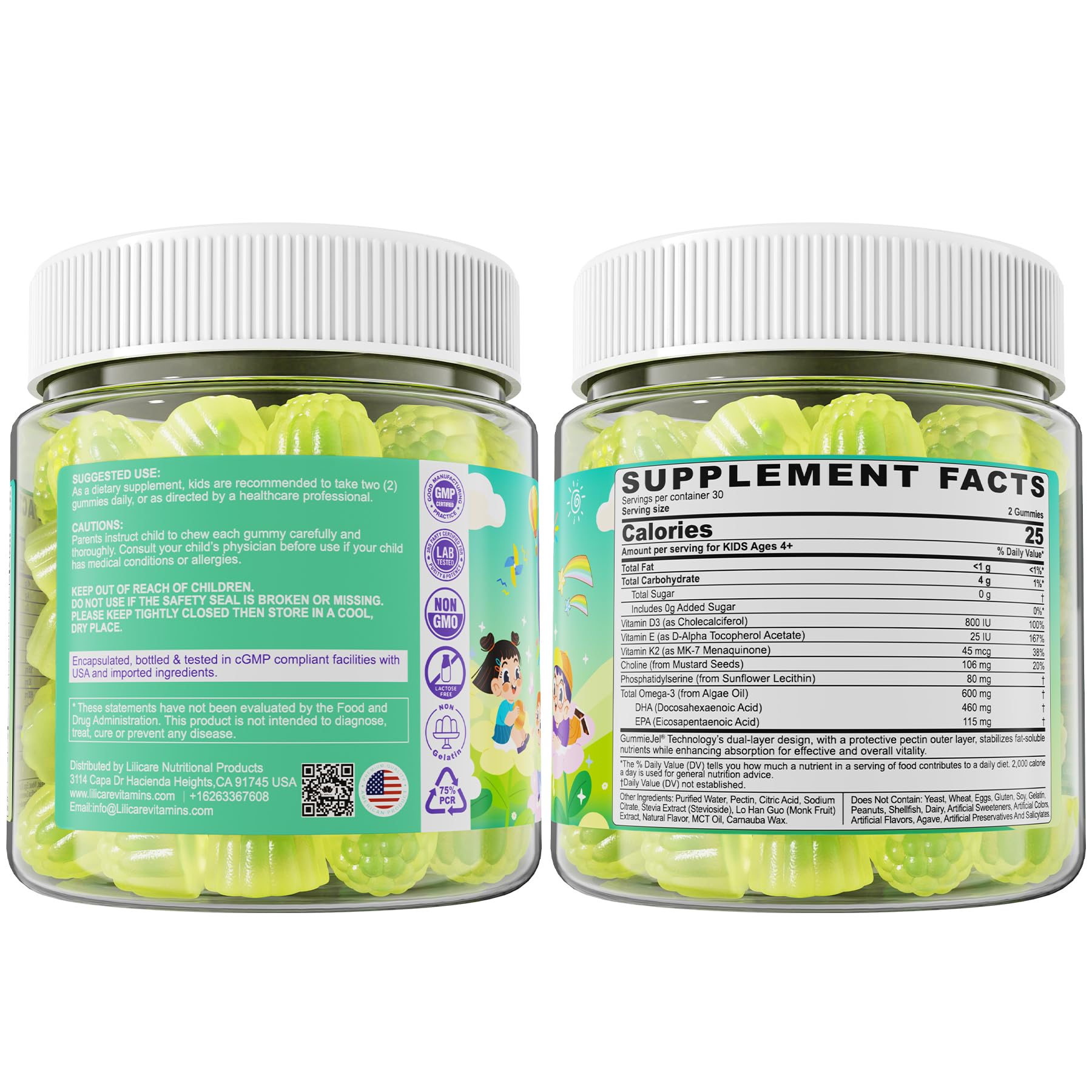 LILICARE lemon-flavored gummies packaging emphasizes kid-friendly taste and easy dosing