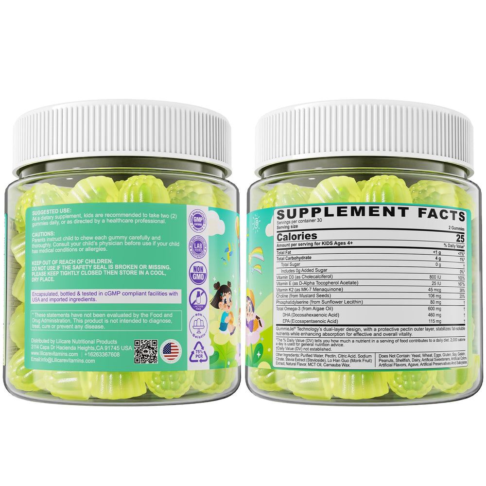 LILICARE lemon-flavored gummies packaging emphasizes kid-friendly taste and easy dosing